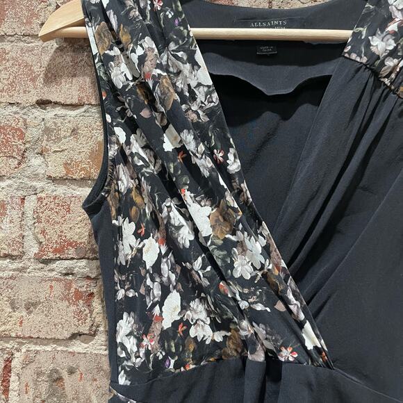 All Saints Azure Chase Silk Dress Floral Black Size 2 - Picture 3 of 7